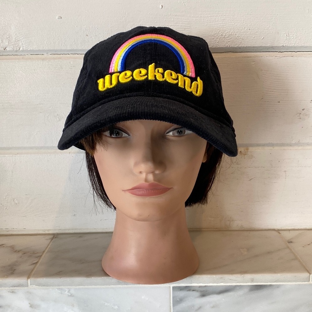 American Eagle Outfitters Black Corduroy Weekend Rainbow Truckers Hat OS